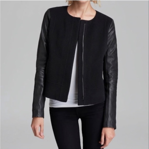 Vince Wool Jacket with Leather Sleeves Size Small - Picture 1 of 9